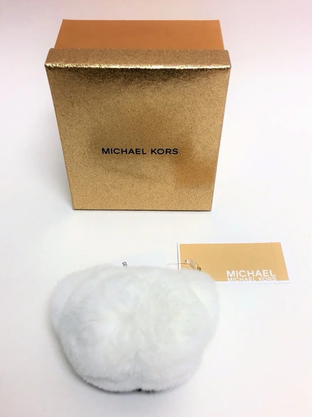 Michael Kors NWT White Plush Bear Face Keychain BAG CHARM with Black Nose